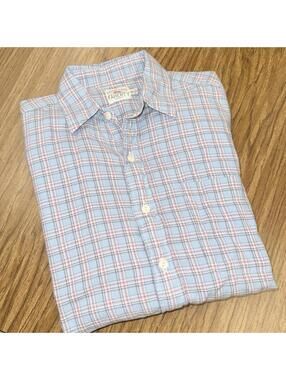Faherty Shirt Mens XS Blue Pink Plaid The Movement Office Career Button Up
